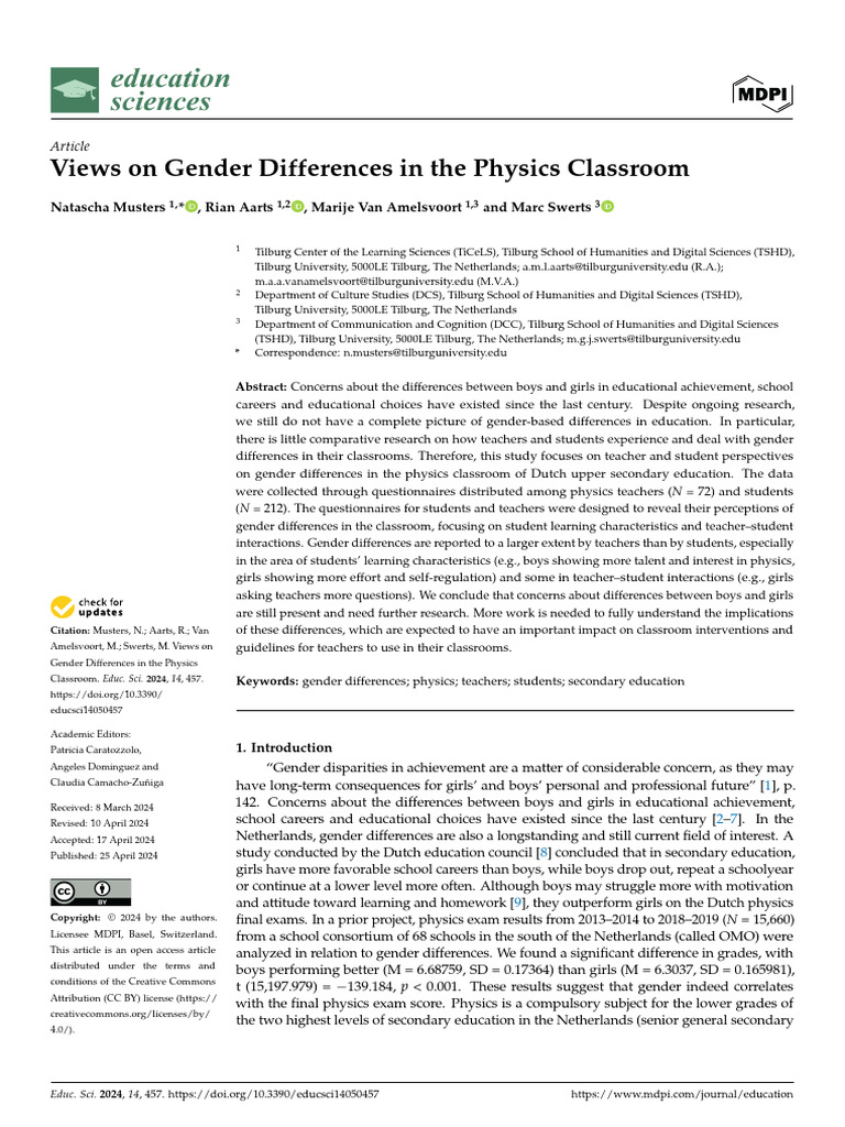 Gender Differences in Physics Education | PDF | Cognition | Social ...