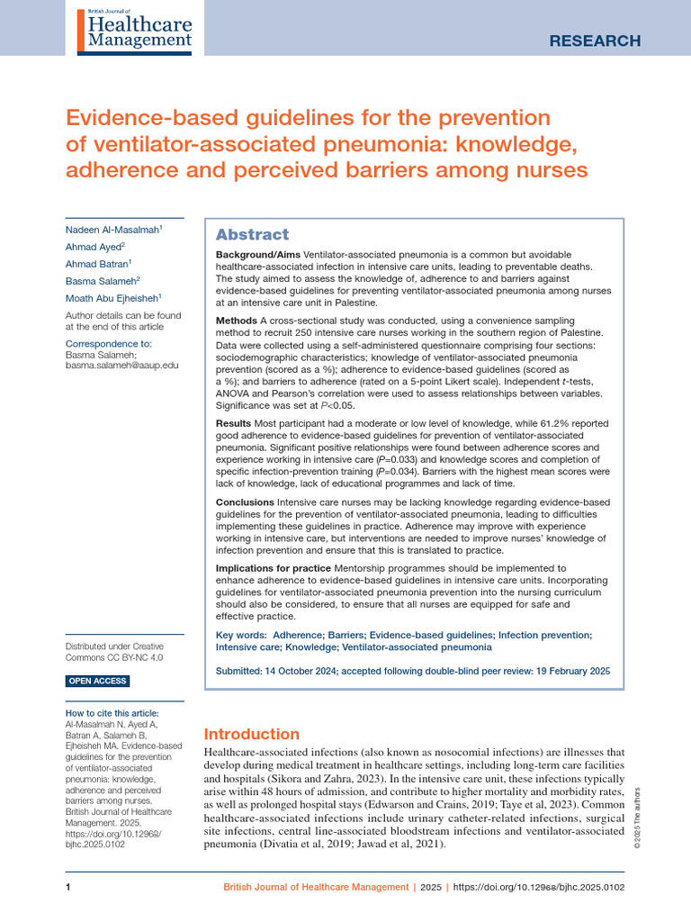 Ventilator-Associated Pneumonia: Nurse Guidelines | PDF | Evidence ...