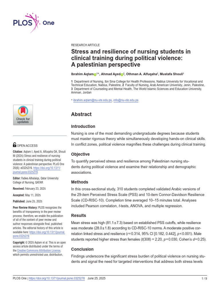 Stress and Resilience of Nursing Students in Clini | PDF | Effect Size ...