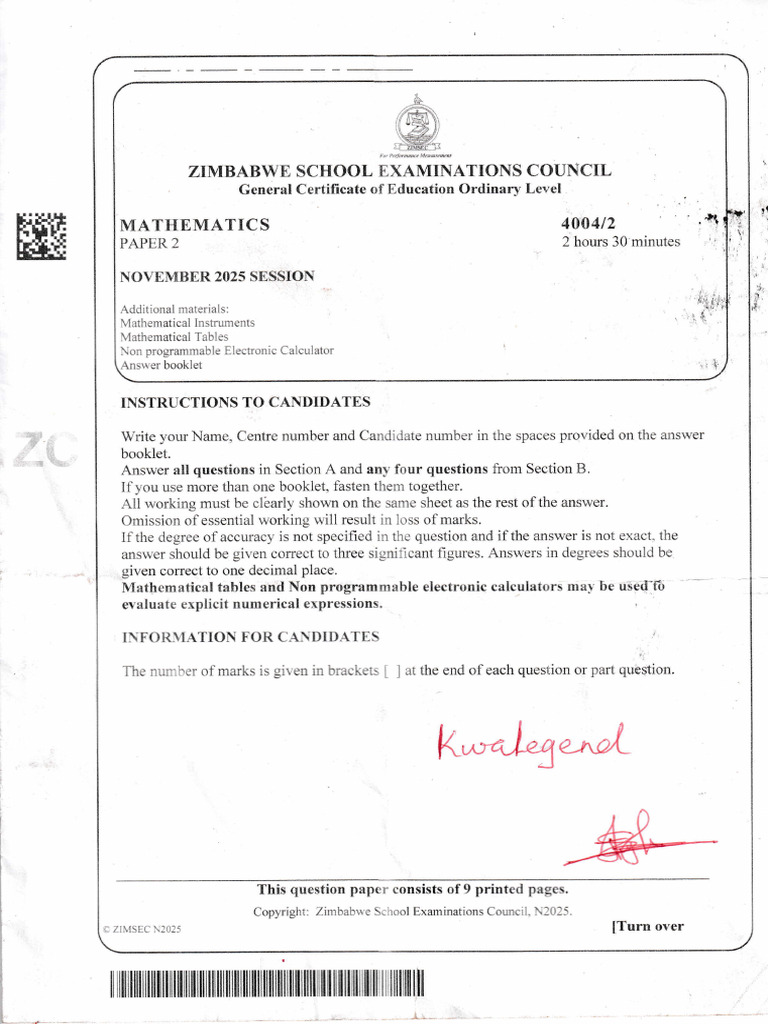 Zimbabwe O Level Math Paper 2, Nov 2025 | PDF | Interest | Mathematics