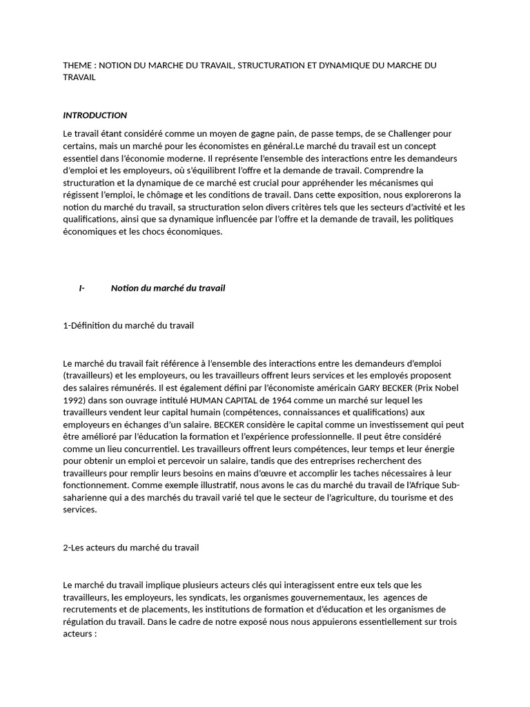 Dynamique et Structuration du Marché du Travail | PDF | Économie du ...