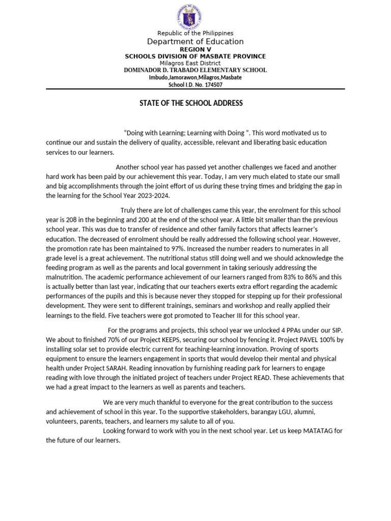 2023-2024 School Address Highlights | PDF | Learning | Intelligence