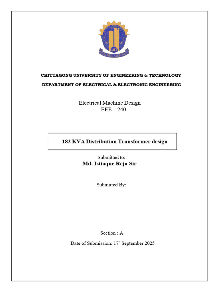 182 KVA Transformer Design Overview | PDF