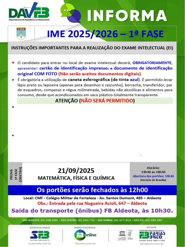 Instruções para Exame IME 2025/2026 | PDF