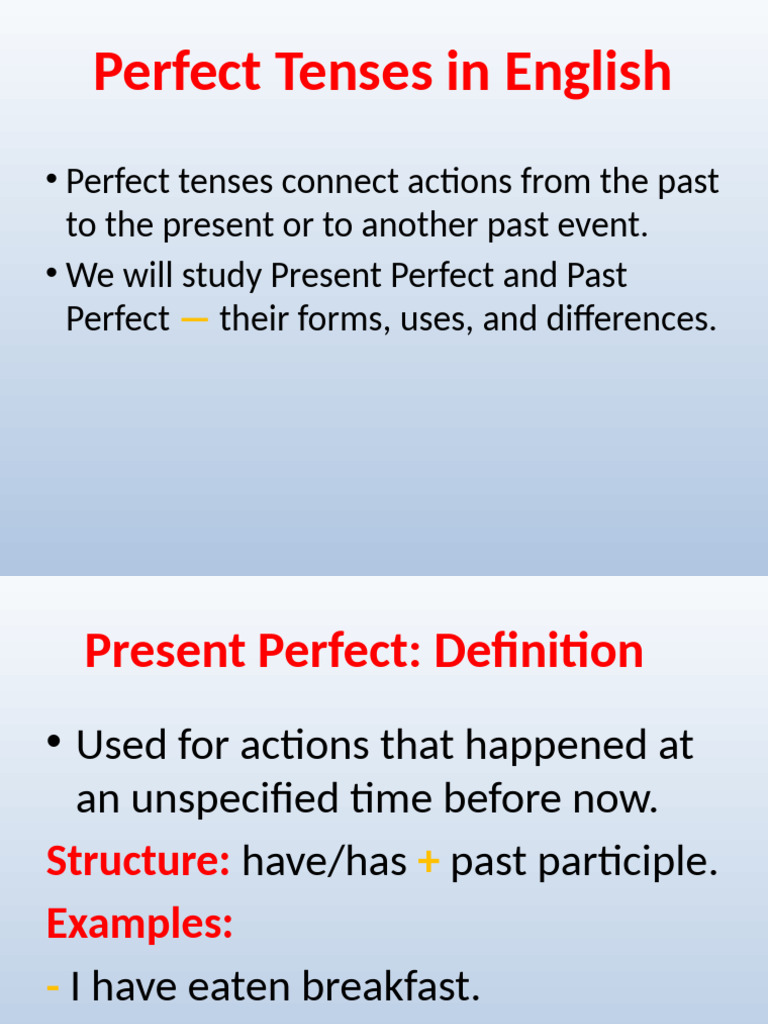 Present Perfect and Past Perfect Bilingual | PDF