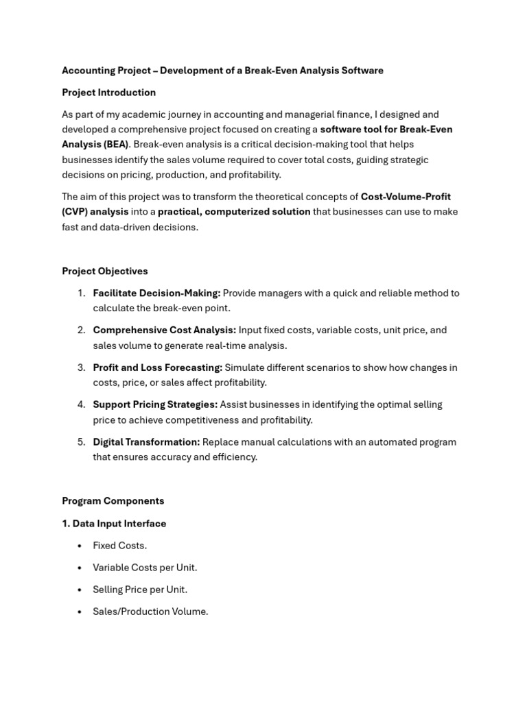 Accounting Project - Development of A Break-Even Analysis Software ...