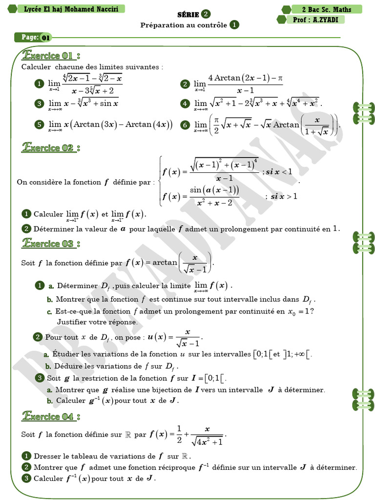 Premier contrôle de mathématiques 2 Bac | PDF | Fonctionnalités et ...