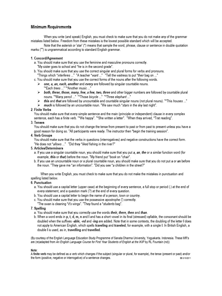 Minimum Requirement Mistakes | PDF | Noun | English Language