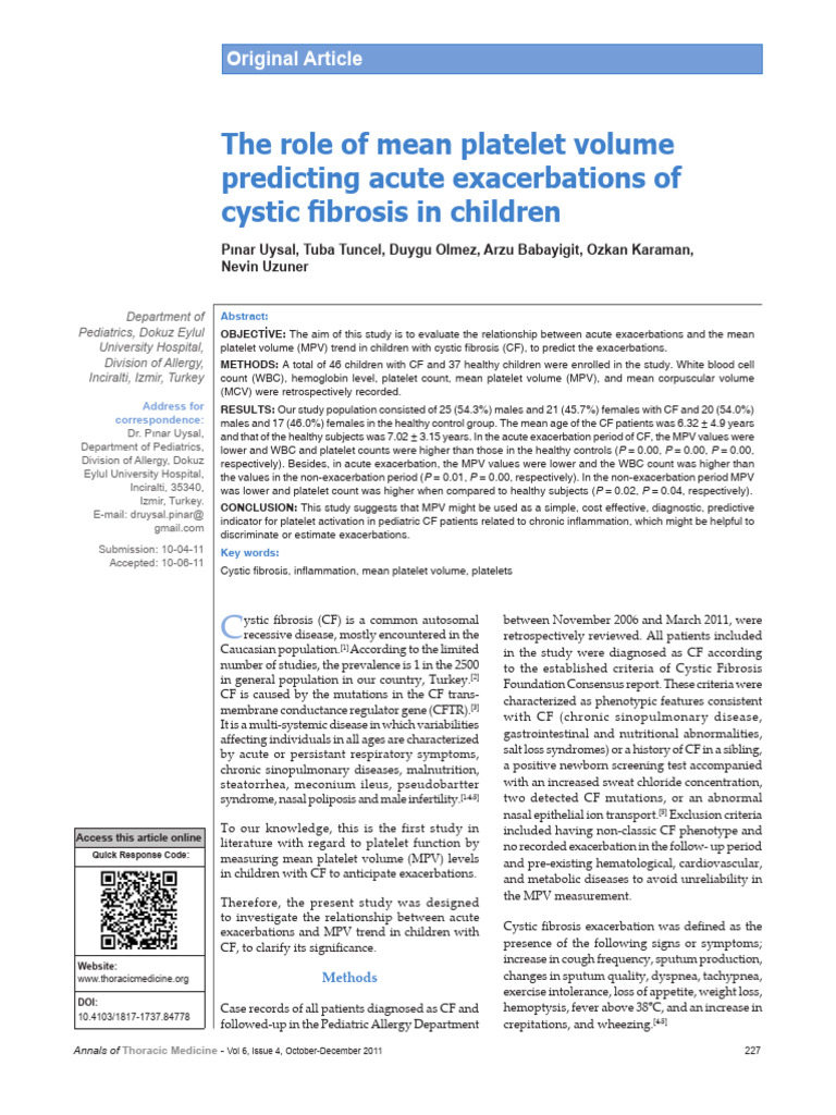 The Role of Mean Platelet Volume Predicting Acute.9 | PDF | Medicine ...