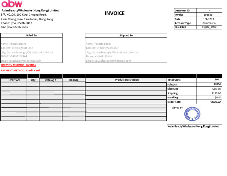 Invoice for AsianBeautyWholesale Order | PDF | Skin Care | Coffee