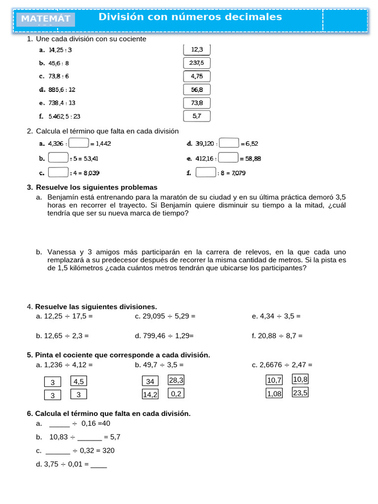Ejercicios de Divisiones y Problemas Matemáticos | PDF