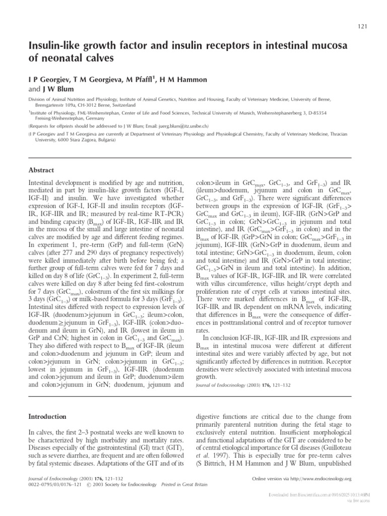 Insulin-Like Growth Factor and Insulin Receptors in Intestinal Mucosa ...