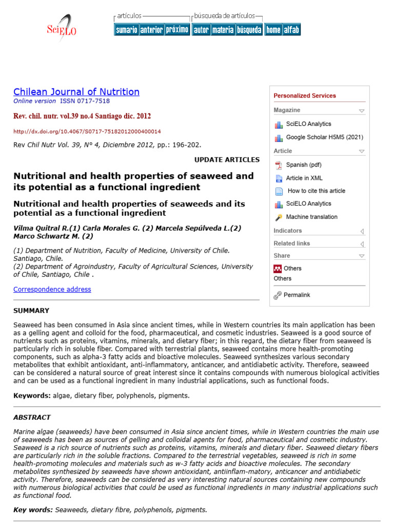 Nutritional and Health Properties of Seaweed and Its Potential As A ...