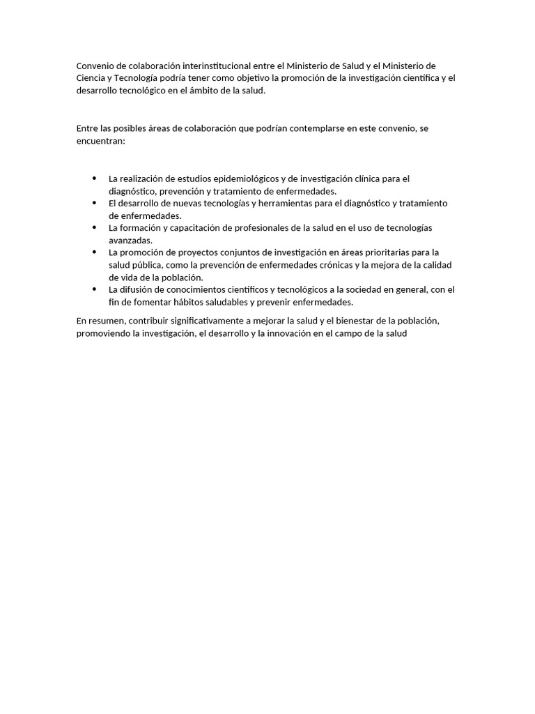 Puntos Del Convenio Entre Salud y La Secre | PDF