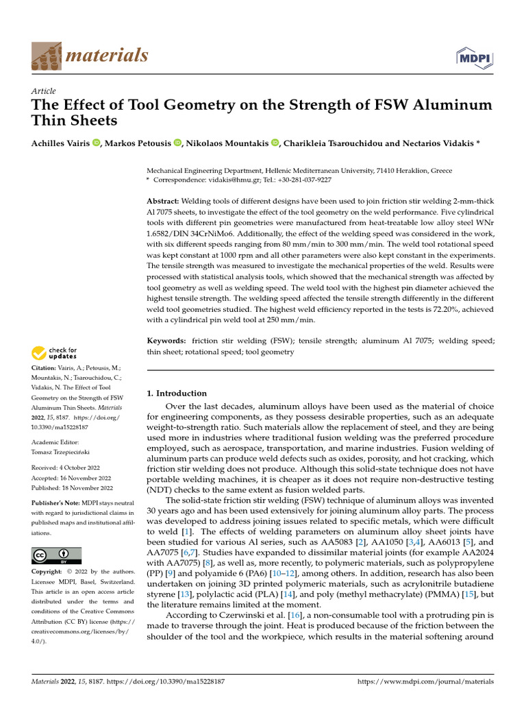 Tool Geometry Impact on FSW Aluminum Strength | PDF | Welding ...