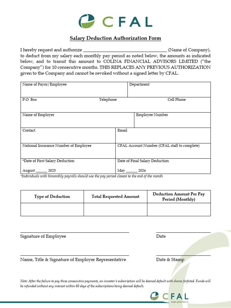 Salary Deduction Authorization Form 17 July 2025 | PDF