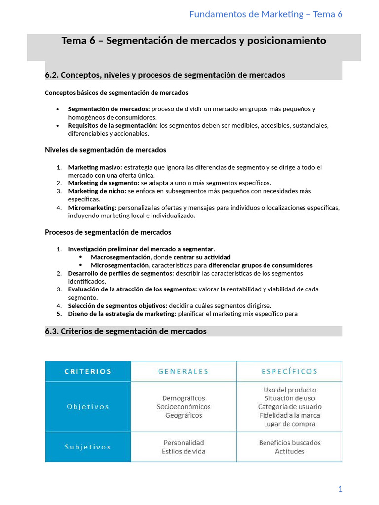 Tema 6 - Segmentación de Mercados y Posicionamiento | PDF ...