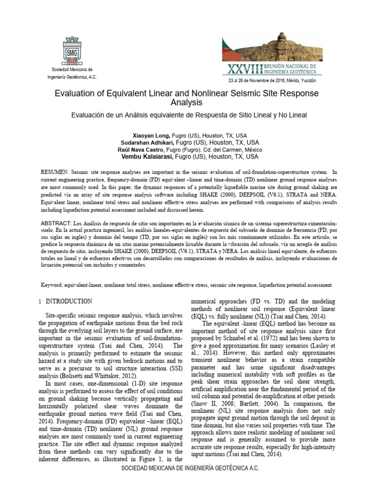 Evaluation of Equivalent Linear and Nonlinear Seismic Site Response ...