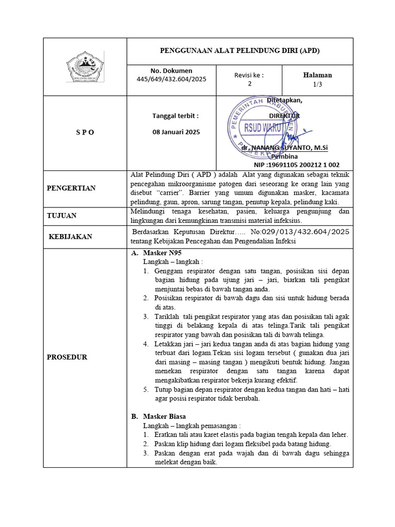 Panduan Penggunaan APD di Rumah Sakit | PDF