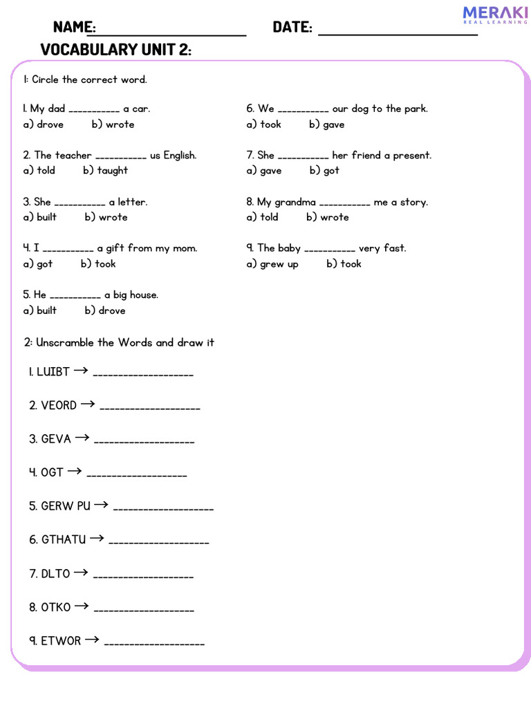 Vocabulary Unit 2 Exercises | PDF | Chess Openings | Chess