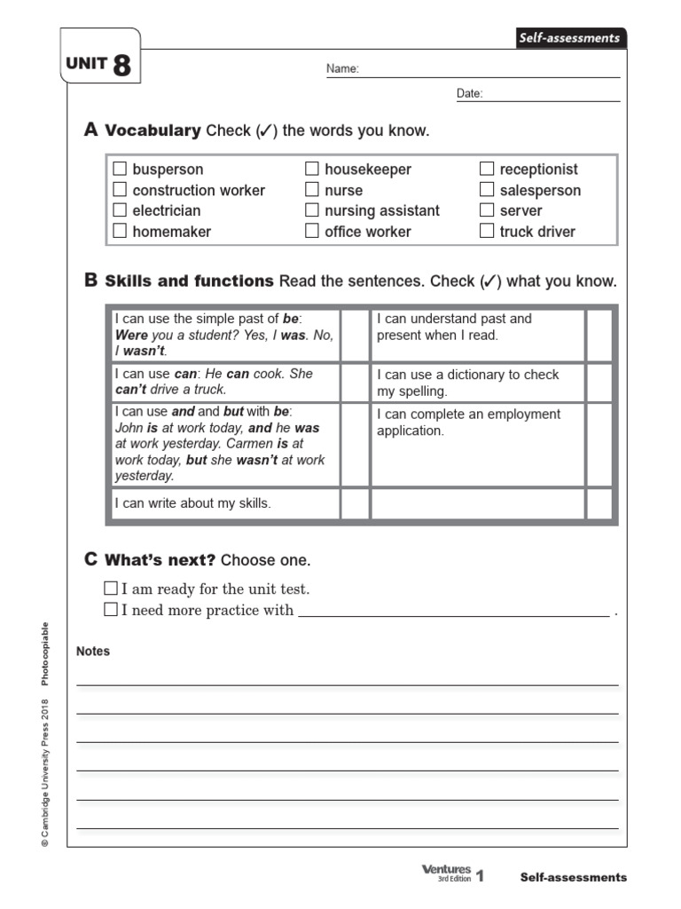 VENT L1 Level 1 Unit 8 Self-Assessment | PDF | Lexicography | Writing