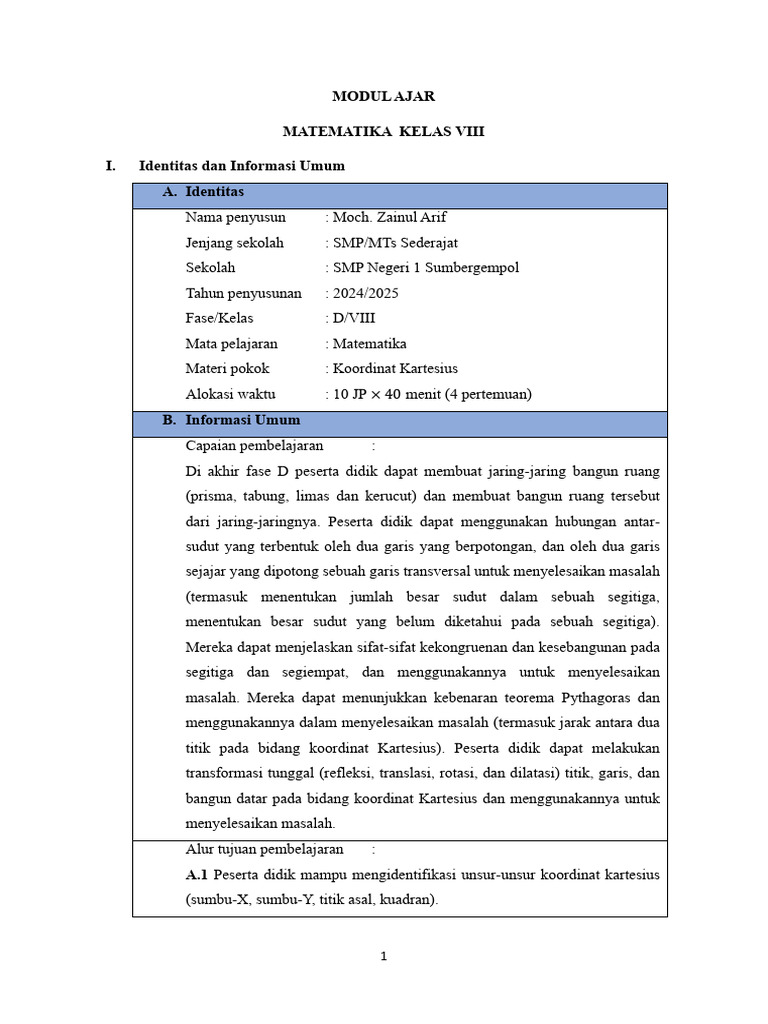 Isi Modul Ajar Bentuk Aljabar. Fikss 2 | PDF