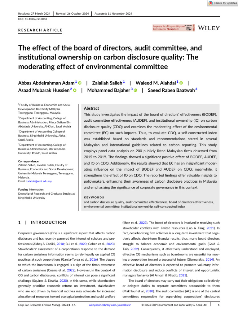 Impact of Governance on Carbon Disclosure | PDF | Corporate Social ...