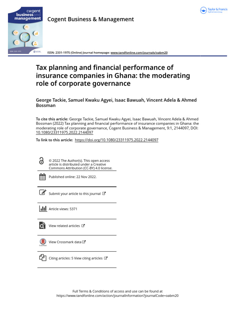 Tax Planning and Financial Performance of Insurance Companies in Ghana ...