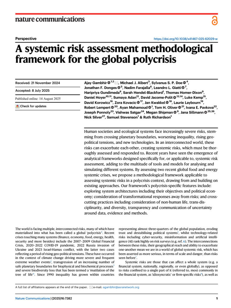 Systemic Risk Assessment For Polycrisis | PDF | Cost Of Living | Risk