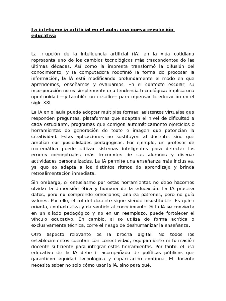 IA en el aula: transformación educativa | PDF | Inteligencia artificial ...
