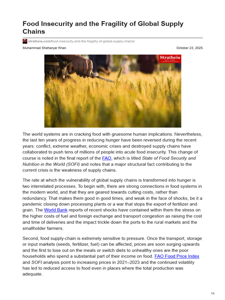 Food Insecurity and Supply Chain Fragility | PDF | Food Security ...