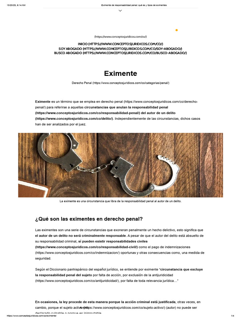 Eximentes de responsabilidad penal | PDF | Justicia penal | Crimen y ...