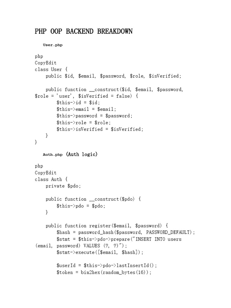 PHP OOP User Authentication System | PDF | Password | Computer Programming