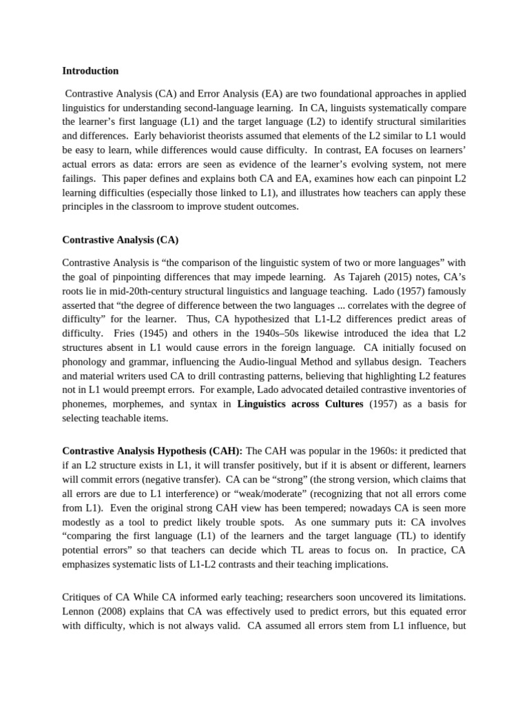 CA vs EA in Second Language Learning | PDF | Second Language | English ...
