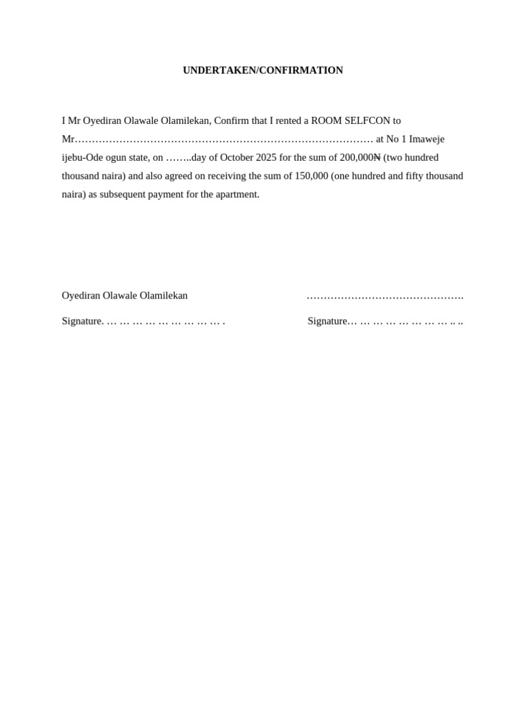 Room Rental Confirmation Document | PDF