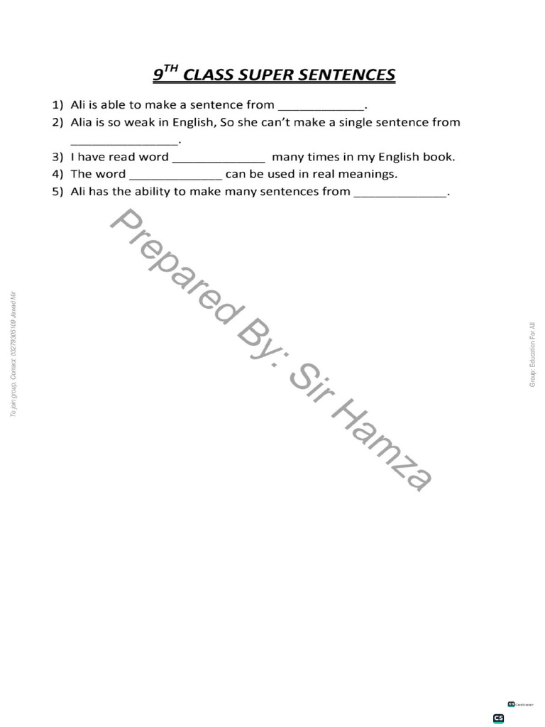 9th Class English Super Sentences - Best Notes & PDF Download | PDF