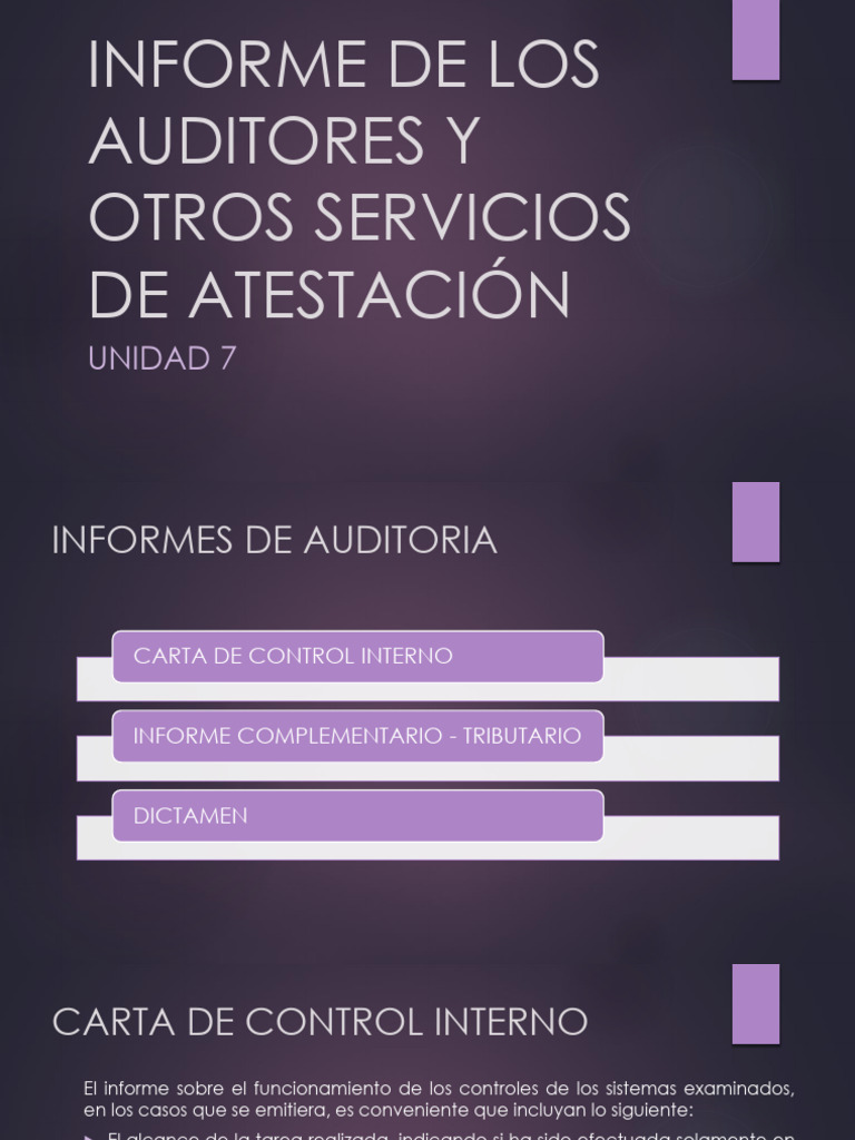 Informe de Auditoría y Control Interno | PDF | Auditoría | Estado ...