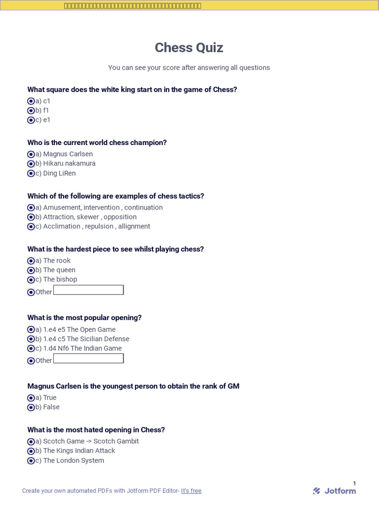 Chess Quiz Questions and Answers | PDF