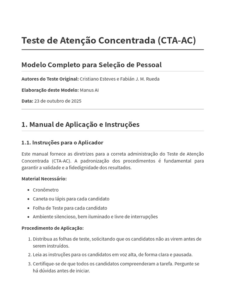 Teste de Atenção Concentrada (CTA-AC) | PDF