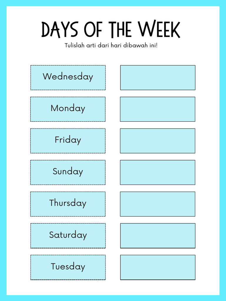Days of The Week Worksheet in Blue White Simple Style | PDF