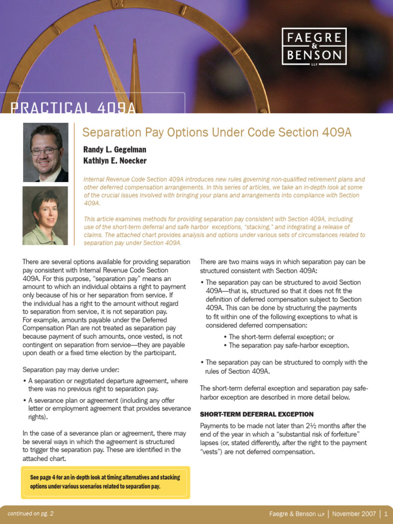 Section 409A: Separation Pay Compliance | PDF | Employment | Employment ...