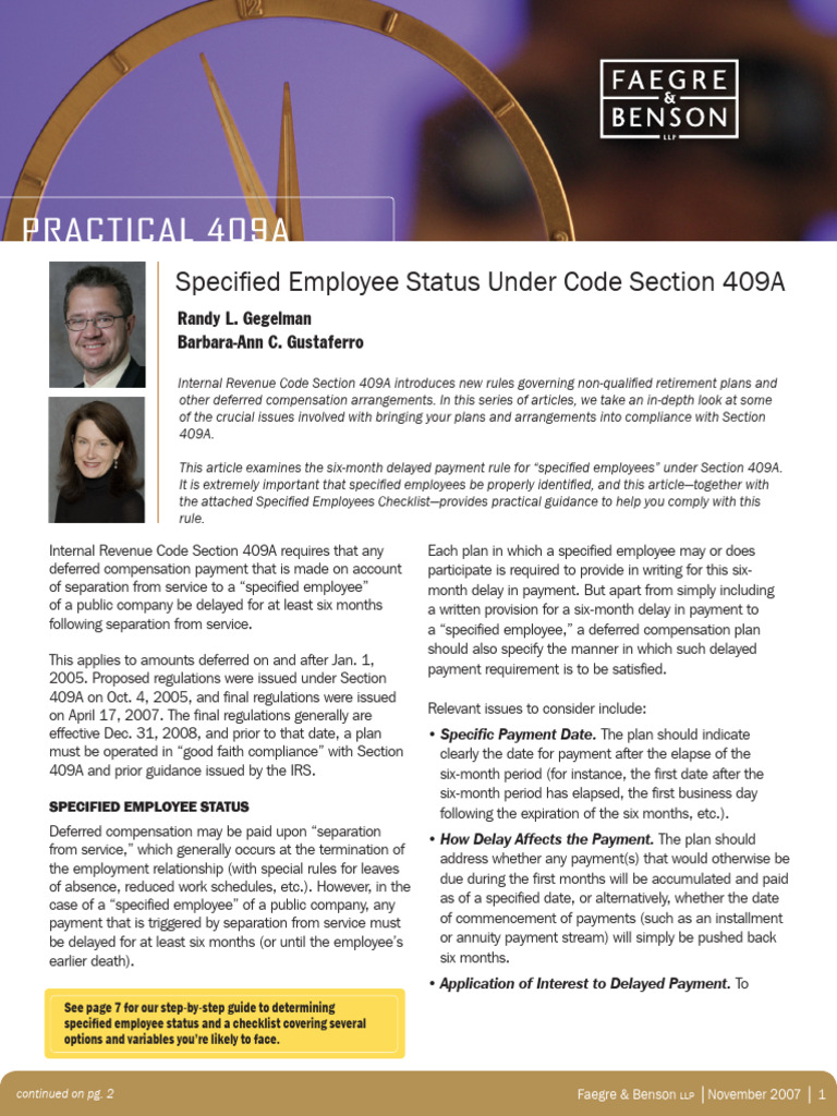 409A Rules for Specified Employees | PDF | Employment | Public Company