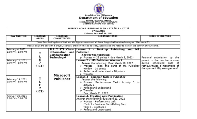 Weekly Home Learning Plan (ICT7 3rd QTR) | PDF | Software | Computing