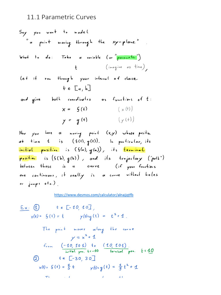 Parametric Curves in Math 101 | PDF