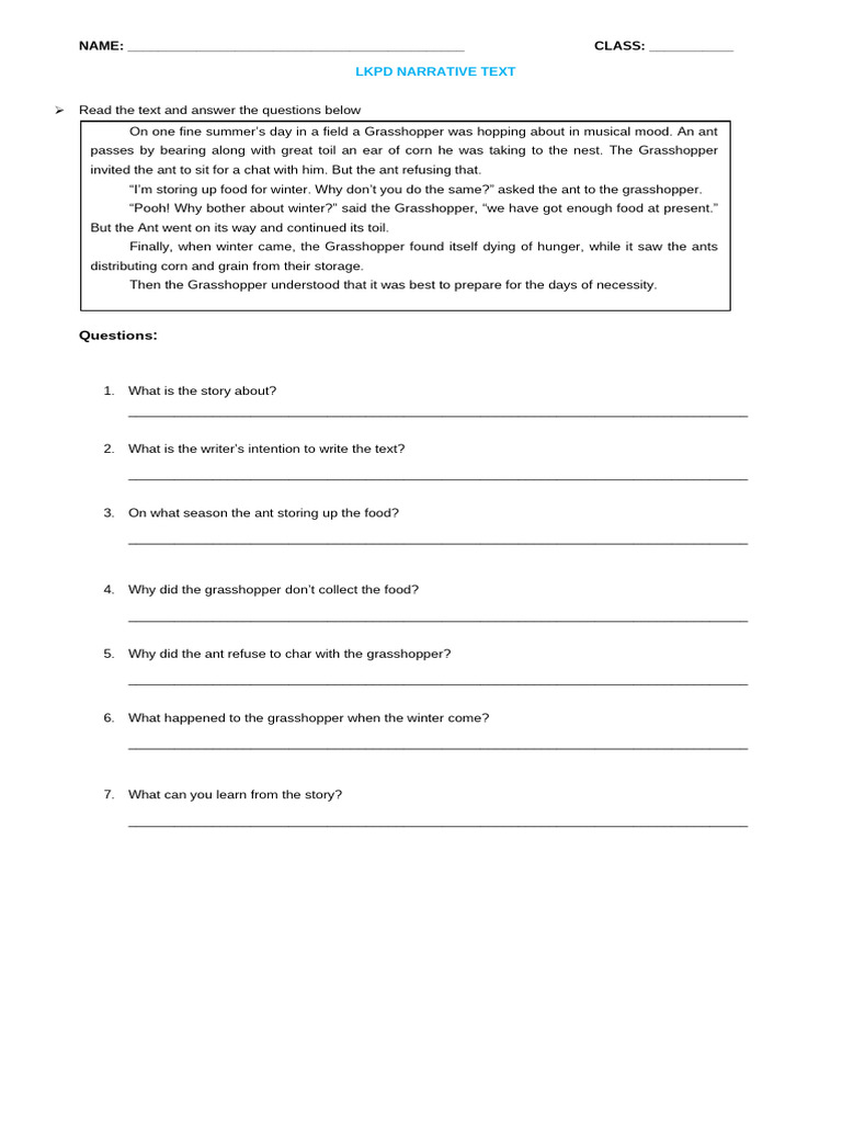 Narrative Text Analysis Questions | PDF
