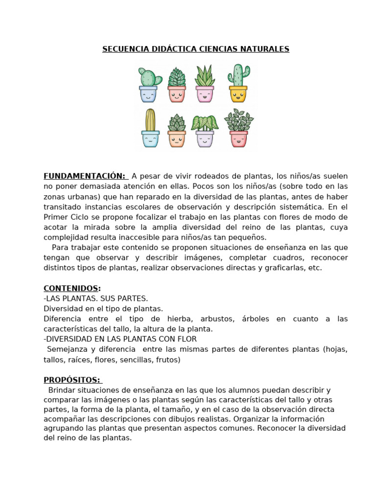 Secuencia Didáctica: Plantas y sus Partes | PDF | Plantas | Arboles
