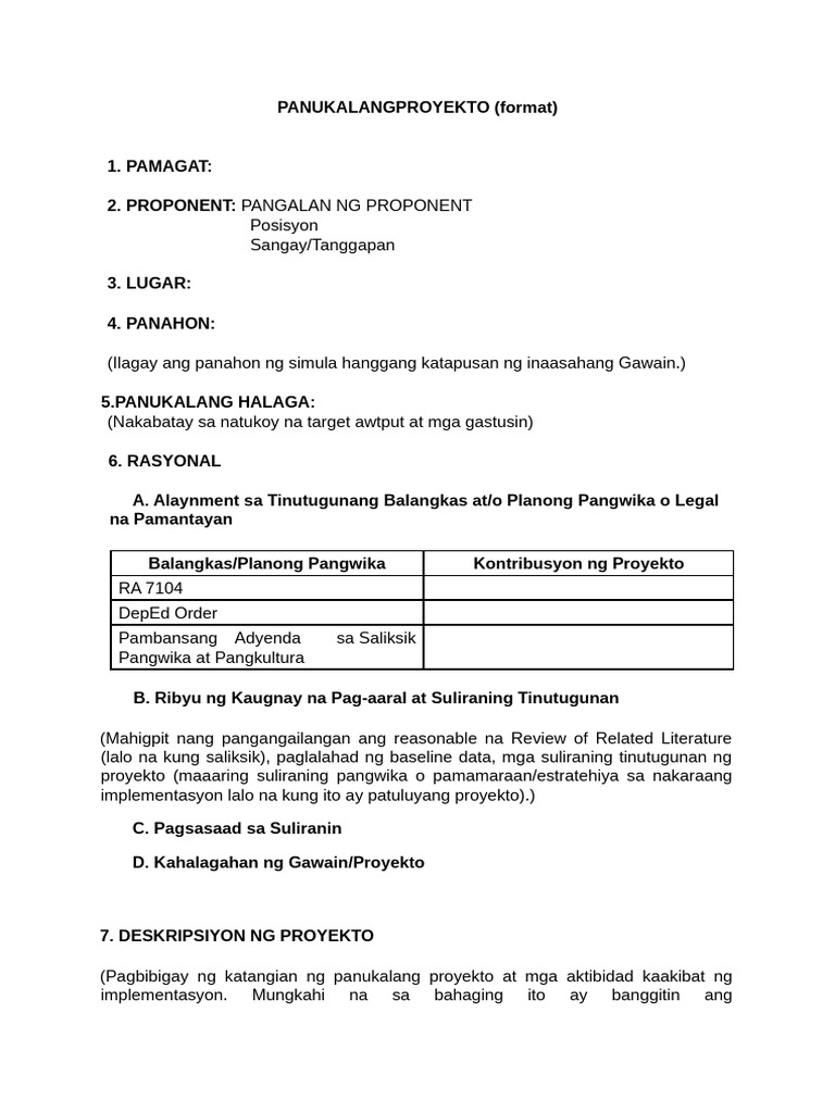 Format NG Panukalang Proyekto - MAFIL 201 | PDF