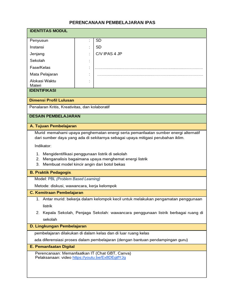 Contoh RPP PM - Ipas Ok | PDF