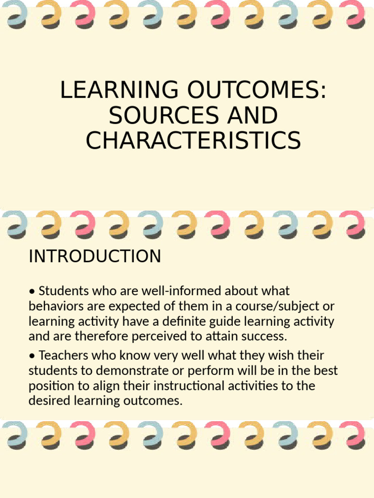 Learning Outcomes: Sources & Characteristics | PDF | Learning | Teachers