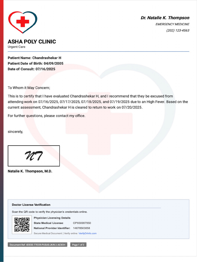 Doctor Note With Signature | PDF